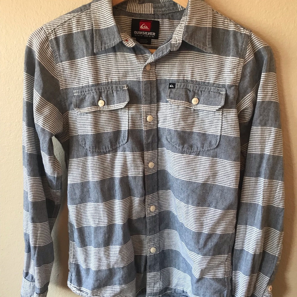 Grey, striped Quicksilver Long sleeved shirt- M